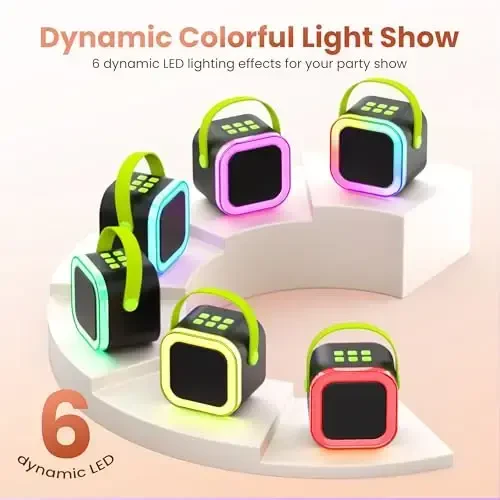 Karaoke Machine for Kids Adults, Portable Bluetooth Mini Karaoke Microphone Singing Speaker Karaoke Player with 2 Wireless Mic, for All Smartphones,Birthday, Family,Home Party (Black Green) - 3