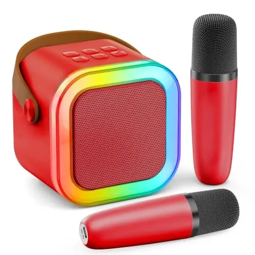 Mini Karaoke Machine, Portable Bluetooth Speaker & 2 Wireless Microphones | Karaoke Player Karaoke Microphone For Family Home Party Outdoor With HI-FI Sound | 5 Magic Sound | PA System | USB | TF | AUX 