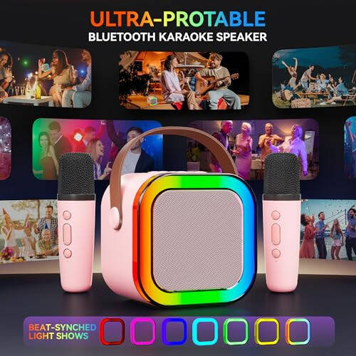 Çocuklar ve Yetişkinler İçin Karaoke Makinesi, Taşınabilir Bluetooth Mini Karaoke Mikrofonu Şarkı Söyleme Hoparlörü 2 Mikrofon ve Işık ile, Tüm Akıllı Telefonlar İçin Oyuncaklar, Doğum Günü, Aile, Ev Partisi (Pembe) - 18