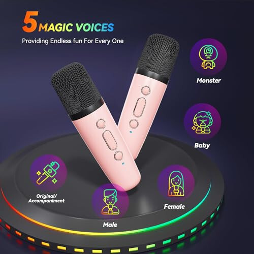 Çocuklar ve Yetişkinler İçin Karaoke Makinesi, Taşınabilir Bluetooth Mini Karaoke Mikrofonu Şarkı Söyleme Hoparlörü 2 Mikrofon ve Işık ile, Tüm Akıllı Telefonlar İçin Oyuncaklar, Doğum Günü, Aile, Ev Partisi (Pembe) - 5