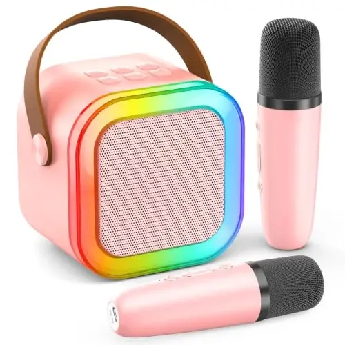 Çocuklar ve Yetişkinler İçin Karaoke Makinesi, Taşınabilir Bluetooth Mini Karaoke Mikrofonu Şarkı Söyleme Hoparlörü 2 Mikrofon ve Işık ile, Tüm Akıllı Telefonlar İçin Oyuncaklar, Doğum Günü, Aile, Ev Partisi (Pembe) 