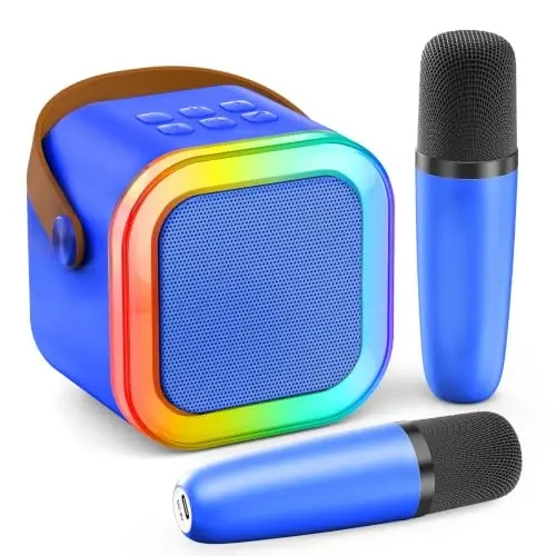 Mini Karaoke Machine, Portable Bluetooth Speaker & 2 Wireless Microphones | Karaoke Player Karaoke Microphone For Family Home Party Outdoor With HI-FI Sound | 5 Magic Sound | PA System | USB | TF | AUX 