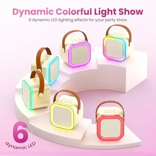 Karaoke Machine for Kids Adults, Portable Bluetooth Mini Karaoke Microphone Singing Speaker Karaoke Player with 2 Wireless Mic, for All Smartphones,Birthday, Family,Home Party (Gold) - 3