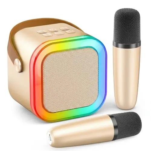 Mini Karaoke Machine, Portable Bluetooth Speaker & 2 Wireless Microphones | Karaoke Player Karaoke Microphone For Family Home Party Outdoor With HI-FI Sound | 5 Magic Sound | PA System | USB | TF | AUX 