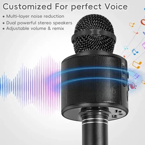 KIDWILL Wireless Bluetooth Karaoke Microphone for Kids and Adults, 5-in-1 Portable Handheld Karaoke Mic Speaker Player Recorder with Adjustable Remix FM Radio for Girls Boys Teens Adults - KIDWILL (1)