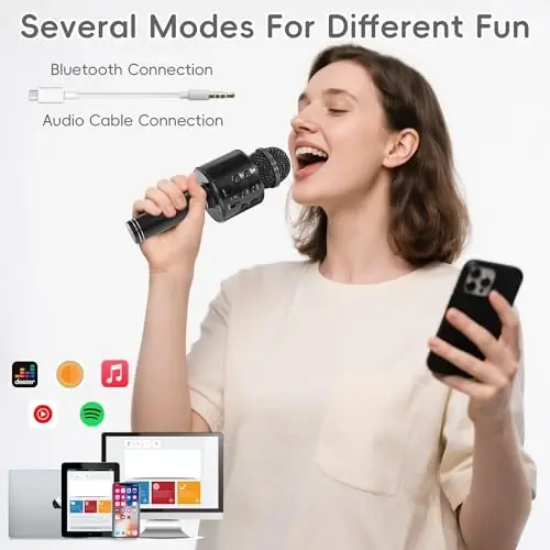 KIDWILL Wireless Bluetooth Karaoke Microphone for Kids and Adults, 5-in-1 Portable Handheld Karaoke Mic Speaker Player Recorder with Adjustable Remix FM Radio for Girls Boys Teens Adults - 4