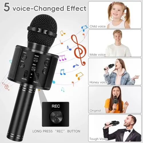 KIDWILL Wireless Bluetooth Karaoke Microphone for Kids and Adults, 5-in-1 Portable Handheld Karaoke Mic Speaker Player Recorder with Adjustable Remix FM Radio for Girls Boys Teens Adults - 5