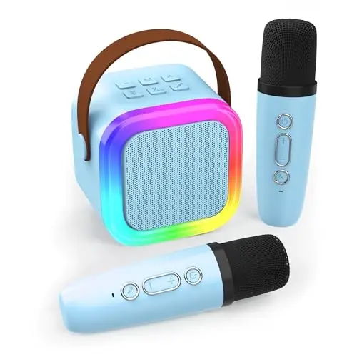 Koolcover Mini Karaoke Machine for Kids Adults, Portable Bluetooth Speaker with 2 Wireless Microphones,Toys Birthday Gifts for Girls Ages 4, 5, 6, 7, 8,9,10,11,12+ Family Home Party (Blue) 