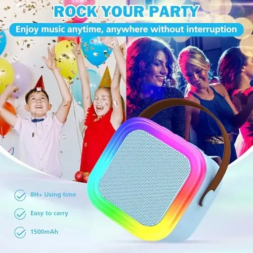 Koolcover Mini Karaoke Machine for Kids Adults, Portable Bluetooth Speaker with 2 Wireless Microphones,Toys Birthday Gifts for Girls Ages 4, 5, 6, 7, 8,9,10,11,12+ Family Home Party (Blue) - 5