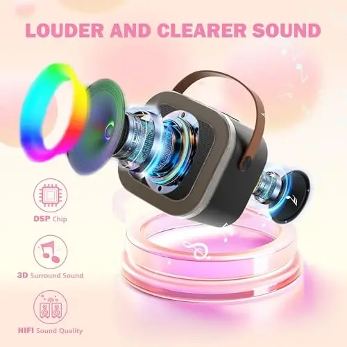 Koolcover Mini Karaoke Machine for Kids Adults, Portable Bluetooth Speaker with 2 Wireless Microphones,Toys Birthday Gifts for Girls Ages 4, 5, 6, 7, 8,9,10,11,12+ Family Home Party (Black) - KOOLCOVER (1)