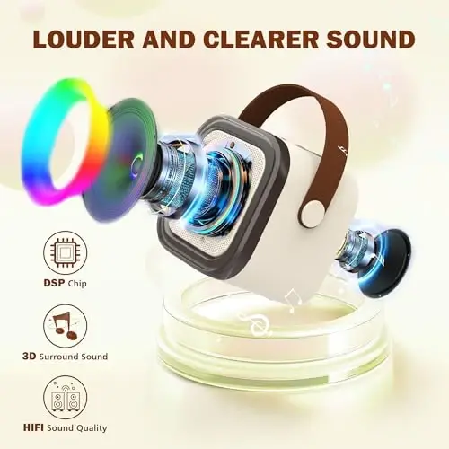 Koolcover Mini Karaoke Machine for Kids Adults, Portable Bluetooth Speaker with 2 Wireless Microphones,Toys Birthday Gifts for Girls Ages 4, 5, 6, 7, 8,9,10,11,12+ Family Home Party (Beige) - 2