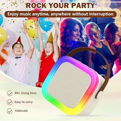 Koolcover Mini Karaoke Machine for Kids Adults, Portable Bluetooth Speaker with 2 Wireless Microphones,Toys Birthday Gifts for Girls Ages 4, 5, 6, 7, 8,9,10,11,12+ Family Home Party (Beige) - 5