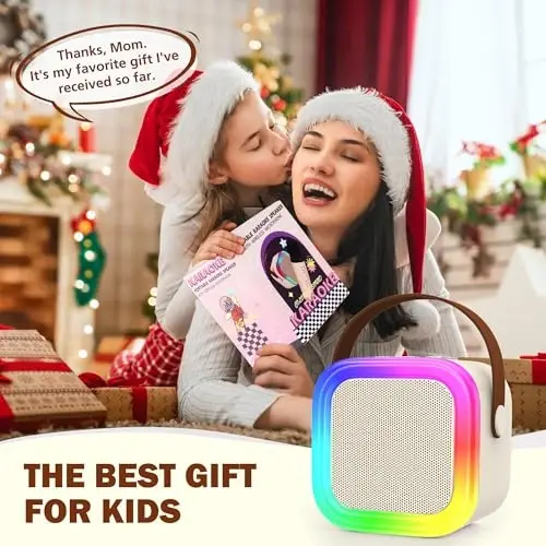 Koolcover Mini Karaoke Machine for Kids Adults, Portable Bluetooth Speaker with 2 Wireless Microphones,Toys Birthday Gifts for Girls Ages 4, 5, 6, 7, 8,9,10,11,12+ Family Home Party (Beige) - 6