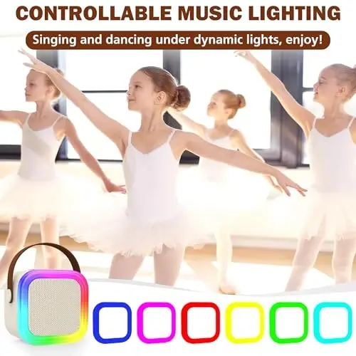 Koolcover Mini Karaoke Machine for Kids Adults, Portable Bluetooth Speaker with 2 Wireless Microphones,Toys Birthday Gifts for Girls Ages 4, 5, 6, 7, 8,9,10,11,12+ Family Home Party (Beige) - 7