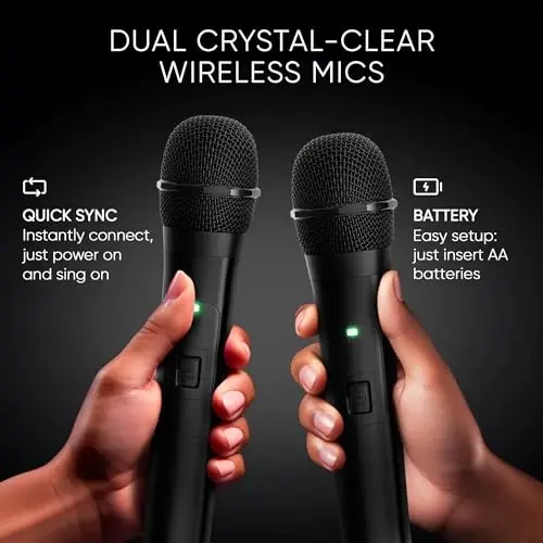 MASINGO Karaoke Machine for Kids and Adults with 2 Wireless Bluetooth Microphones, PA Portable Speaker with Colorful LED Lights, Supports TF Card/USB, AUX/MIC in, TWS for Home Party, Burletta C10 V2 - 5