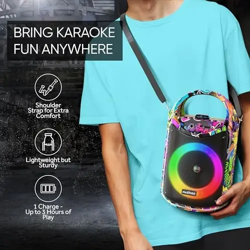 MASINGO Karaoke Machine for Kids and Adults with 2 Wireless Bluetooth Microphones, PA Portable Speaker with Colorful LED Lights, Supports TF Card/USB, AUX/MIC in, TWS for Home Party, Burletta C10 V2 - 6