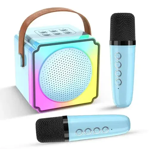 Mini Karaoke Machine for Kids and Adults,Portable Bluetooth Karaoke Machine with 2 Wireless Microphones, Kids Karaoke Machine for Home Party,Birthday Gifts for Girls Boys（Blue） - 1