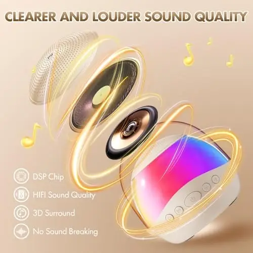 Mini Karaoke Machine Gifts for Kids Adults, Portable Karaoke Speaker with 2 Wireless Microphones, Kids Microphone with Speaker, Birthday Gifts for Girls Boys 3-12+ Year Old (Beige) - 2