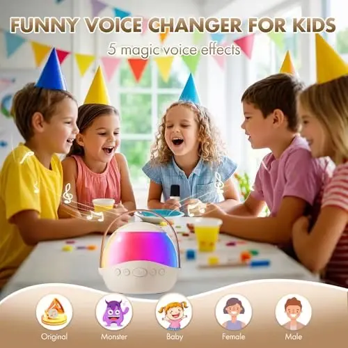 Mini Karaoke Machine Gifts for Kids Adults, Portable Karaoke Speaker with 2 Wireless Microphones, Kids Microphone with Speaker, Birthday Gifts for Girls Boys 3-12+ Year Old (Beige) - 4