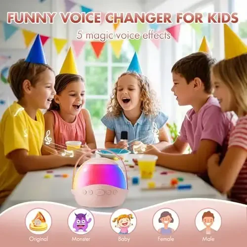 Mini Karaoke Machine Gifts for Kids Adults, Portable Karaoke Speaker with 2 Wireless Microphones, Kids Microphone with Speaker and LED Light, Birthday Gifts for Girls Boys 3-12+ Year Old (Pinkcolor) - 4