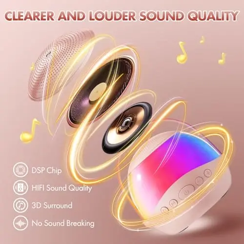 Mini Karaoke Machine Gifts for Kids Adults, Portable Karaoke Speaker with 2 Wireless Microphones, Kids Microphone with Speaker and LED Light, Birthday Gifts for Girls Boys 3-12+ Year Old (Pinkcolor) - 2