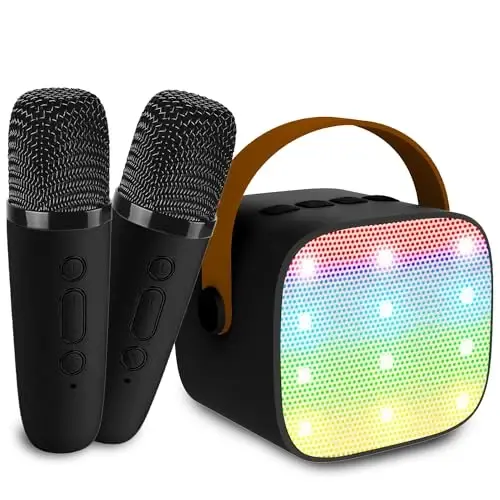Mini Karaoke Machine for Kids & Adults, Kids Toys for Girls & Boys Gifts, Bluetooth Speaker with 2 Wireless Microphone for Kids Adults Toddler Girls Home Party Birthday Gifts Black 