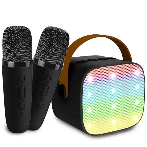 Mini Karaoke Machine for Kids & Adults, Kids Toys for Girls & Boys Gifts, Bluetooth Speaker with 2 Wireless Microphone for Kids Adults Toddler Girls Home Party Birthday Gifts Black - DARKANT