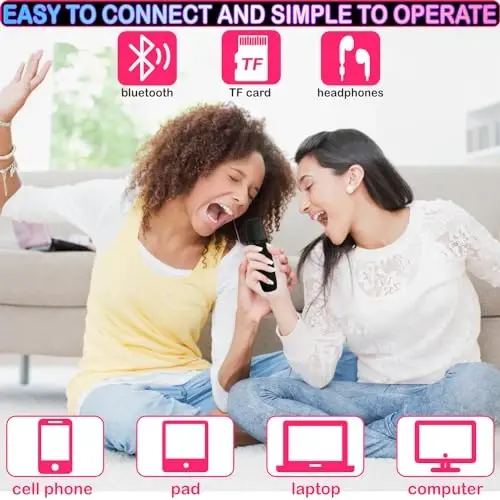 Mini Karaoke Machine for Kids & Adults, Kids Toys for Girls & Boys Gifts, Bluetooth Speaker with 2 Wireless Microphone for Kids Adults Toddler Girls Home Party Birthday Gifts Black - 4