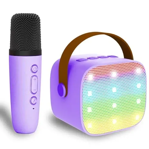 Mini Karaoke Machine for Kids & Adults, Kids Toys for Girls & Boys Gifts, Bluetooth Speaker with 1 Wireless Microphone for Kids Adults Toddler Girls Home Party Birthday Gifts Purple - 1