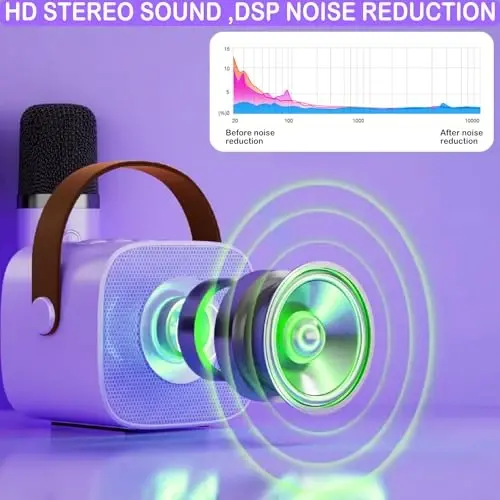 Mini Karaoke Machine for Kids & Adults, Kids Toys for Girls & Boys Gifts, Bluetooth Speaker with 1 Wireless Microphone for Kids Adults Toddler Girls Home Party Birthday Gifts Purple - 3