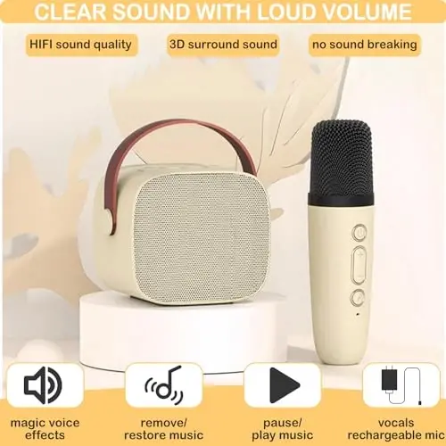 Mini Karaoke Machine for Kids & Adults, Kids Toys for Girls & Boys Gifts, Bluetooth Speaker with 2 Wireless Microphone for Kids Adults Toddler Girls Home Party Birthday Gifts White - 5
