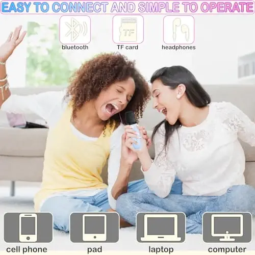Mini Karaoke Machine for Kids & Adults, Kids Toys for Girls & Boys Gifts, Bluetooth Speaker with 2 Wireless Microphone for Kids Adults Toddler Girls Home Party Birthday Gifts - 4