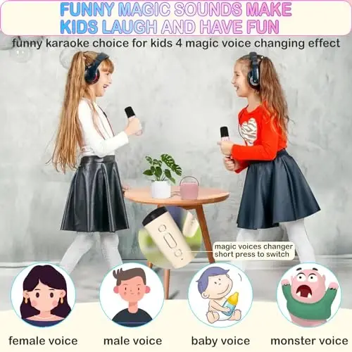 Mini Karaoke Machine for Kids & Adults, Kids Toys for Girls & Boys Gifts, Bluetooth Speaker with 2 Wireless Microphone for Kids Adults Toddler Girls Home Party Birthday Gifts - 2
