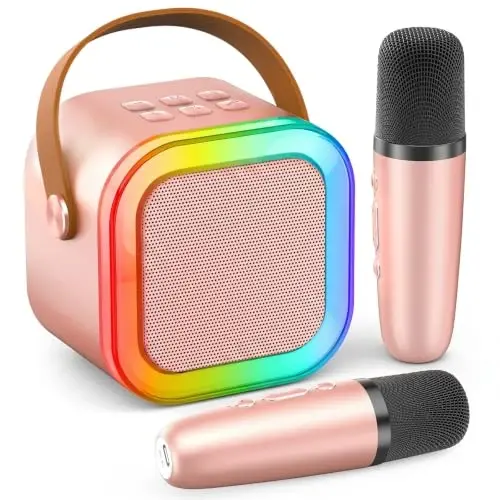Mini Karaoke Machine, Portable Bluetooth Speaker & 2 Wireless Microphones | Karaoke Player Karaoke Microphone For Family Home Party Outdoor With HI-FI Sound | 5 Magic Sound | PA System | USB | TF | AUX 