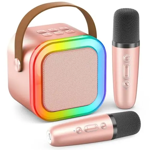 Çocuklar ve Yetişkinler için Peski Karaoke Makinesi, Taşınabilir Bluetooth Mini Karaoke Mikrofon Şarkı Söyleme Hoparlörü Karaoke Oynatıcı 2 Kablosuz Mikrofonlu, Kız ve Erkek Çocuklar Aile Ev Partisi için Doğum Günü Hediyeleri (Rose Gold) 