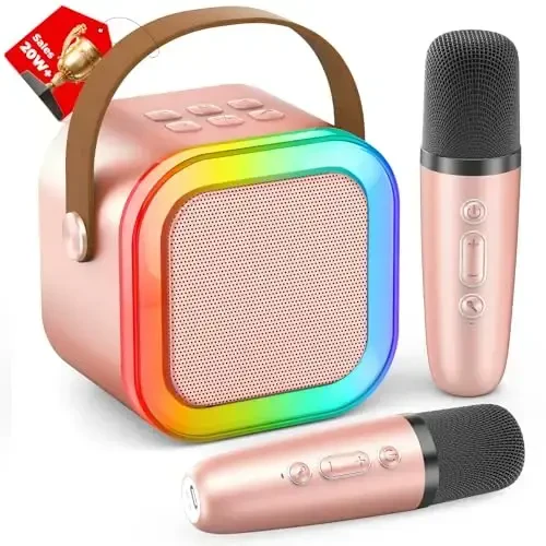 Peski Karaoke Machine for Kids Adults, Portable Bluetooth Mini Karaoke Microphone Singing Speaker Karaoke Player with 2 Wireless Mic, Birthday Gifts for Girls Boys Family Home Party(Rose Gold) - 6