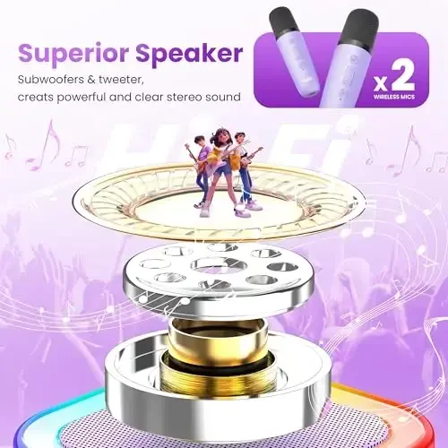 Peski Karaoke Player, Machine for Kids Adults, Portable Bluetooth Mini Karaoke Microphone Singing Speaker with 2 Wireless Mic, for All Smartphones,Birthday, Family,Home Party(Purple) - MODAZONE