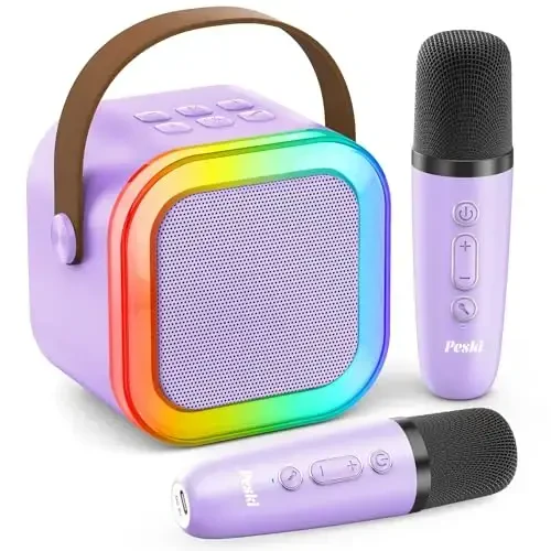 Peski Karaoke Player, Machine for Kids Adults, Portable Bluetooth Mini Karaoke Microphone Singing Speaker with 2 Wireless Mic, for All Smartphones,Birthday, Family,Home Party(Purple) - 6