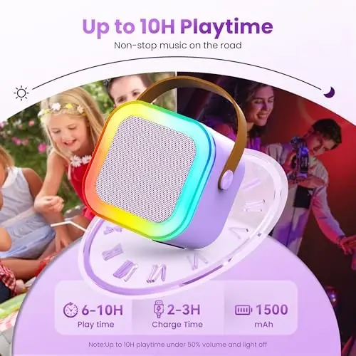 Mini Karaoke Machine for Kids Adults, Portable Bluetooth Speaker with 2 Wireless Karaoke Microphones,2025 TOP Birthday Gifts Toys for Girls 3,4, 5, 6, 7, 8+Years Old Toddler Karaoke Player(Purple) - 3