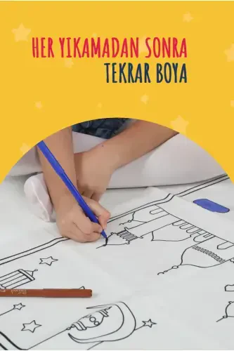 Çocuklara Özel Yıkanabilir Boyamalı Seccade Seti Mavi-Mavi - 3