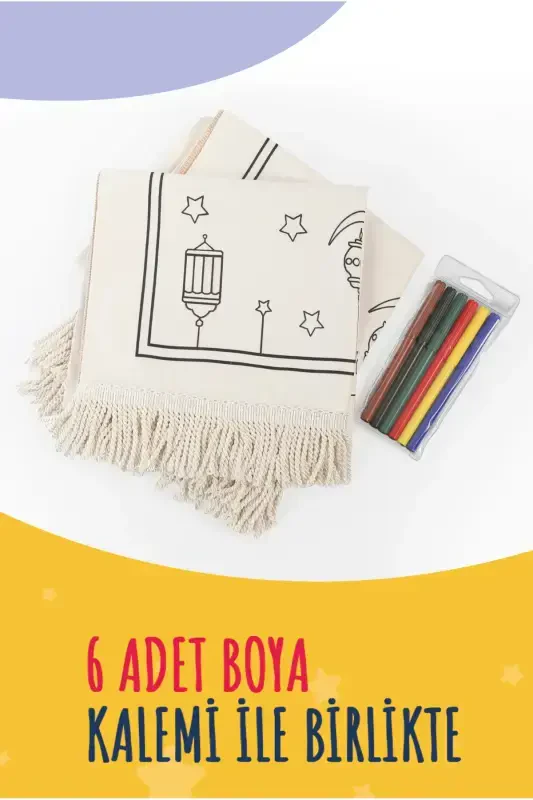 Çocuklara Özel Yıkanabilir Boyamalı Seccade Seti Mavi-Mavi - 4