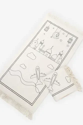 Çocuklara Özel Yıkanabilir Boyamalı Seccade Seti Mavi-Mavi - 7