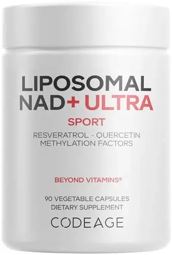 Codeage Liposomal NAD+ Resveratrol va Vitamin B bilan - Energiya va Sog'lom Qarishni Qo'llab-quvvatlash uchun NAD Plus Ultra - Kversetin, Betain, Riboflavin bilan NAD Vitamin qo'shimchasi - Bioavailable - 90 kapsula - 1