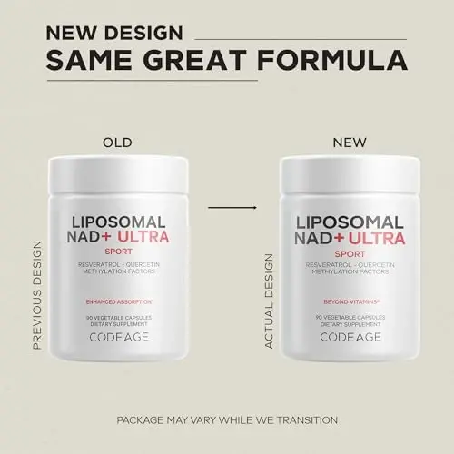 Codeage Liposomal NAD+ Resveratrol va Vitamin B bilan - Energiya va Sog'lom Qarishni Qo'llab-quvvatlash uchun NAD Plus Ultra - Kversetin, Betain, Riboflavin bilan NAD Vitamin qo'shimchasi - Bioavailable - 90 kapsula - 3