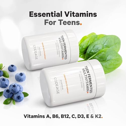 Codeage O'smirlar Uchun Kundalik Multivitamin Qo'shimchasi, 14 yoshdan katta o'g'il va qizlar uchun 25+ vitamin va mineral, O'smirlar uchun Organik Butun Oziq-ovqat Vitaminlari, A, B, C, D, E, K, Omega-3, 60 dona - 4