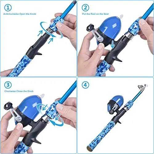 CODEK Kids Fishing Pole Set with Full Starter Kits 2 Set Portable Telescopic Fishing Rod and Spincast Reel Cambos with a Fishing Net and 2 Buckets for Boys Girls and Youth - 3