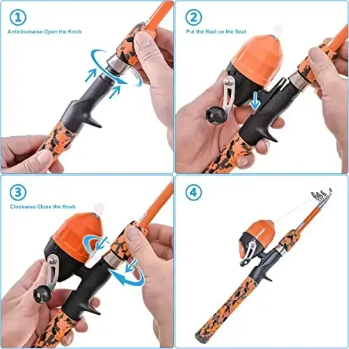 CODEK Kids Fishing Pole Set with Full Starter Kits 2 Set Portable Telescopic Fishing Rod and Spincast Reel Cambos with a Fishing Net and 2 Buckets for Boys Girls and Youth - 3