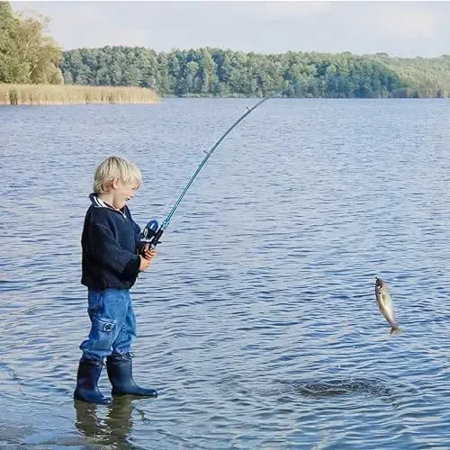 CODEK Kids Fishing Pole to'plami to'liq boshlang'ich to'plamlari bilan 2 to'plam Portativ teleskopik baliq ovlash qarmoq va Spincast g'altagi Cambos baliq tutuvchi to'r va o'g'il bolalar, qizlar va o'smirlar uchun 2 chelak - 6