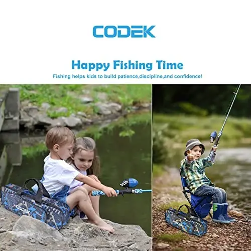 CODEK Kids Fishing Pole to'plami to'liq boshlang'ich to'plamlari bilan 2 to'plam Portativ teleskopik baliq ovlash qarmoq va Spincast g'altagi Cambos baliq tutuvchi to'r va o'g'il bolalar, qizlar va o'smirlar uchun 2 chelak - 5