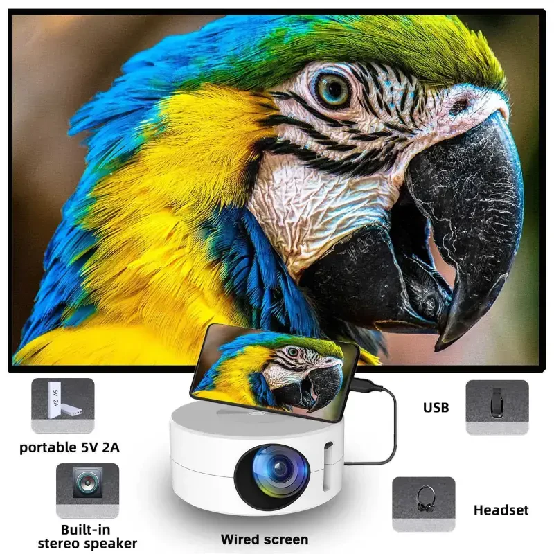 COFEST Projector, 2023 Upgraded Mini Projector, 9500 Lumens Multimedia Home Video Projector, Full Wired Same Screen Phone white - 9